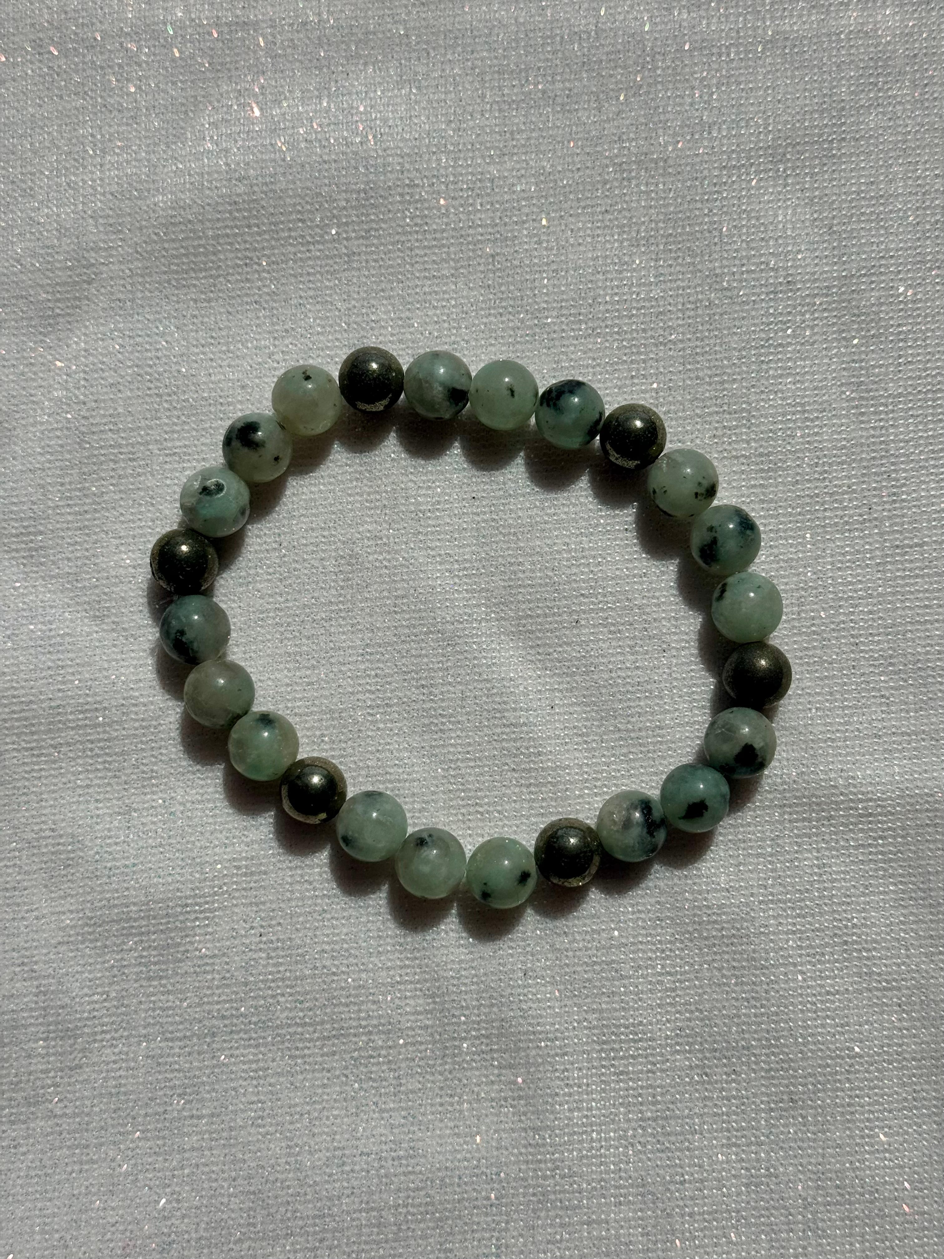 kiwi stone and pyrite bracelet