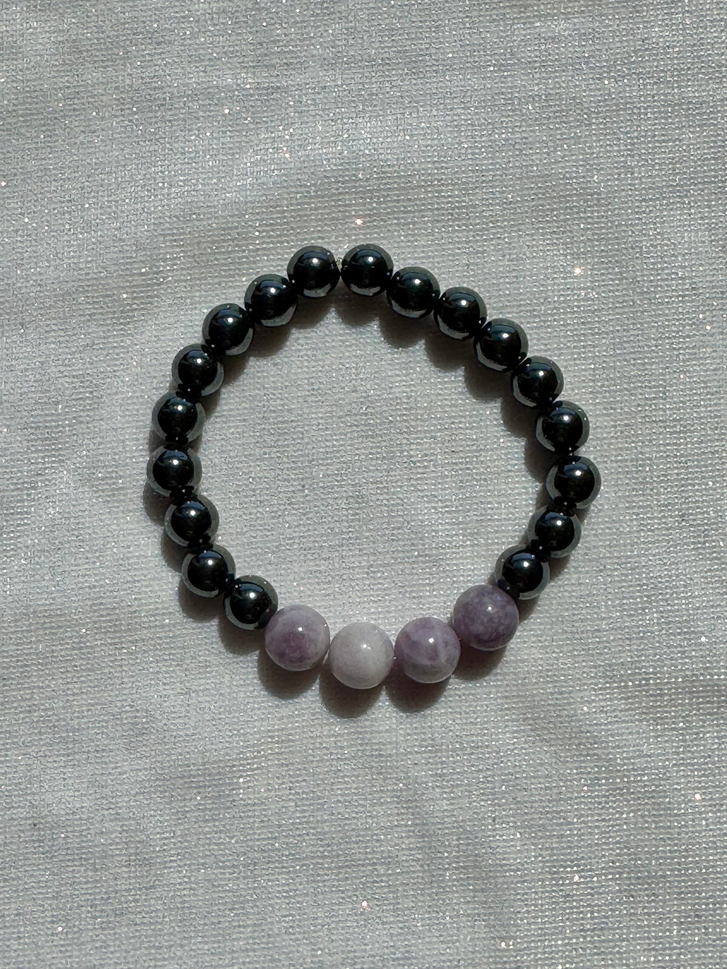 lepidolite and hematite bracelet